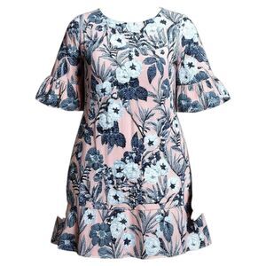 Nina Leonard 1X - Sophisticated Floral Dress with Cuffed Sleeves